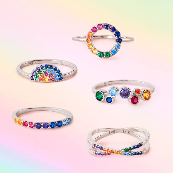 Rainbow Gemstone Ring, 925 Sterling Silver Charmed Aroma Good Vibes Only - Picture 2 of 5